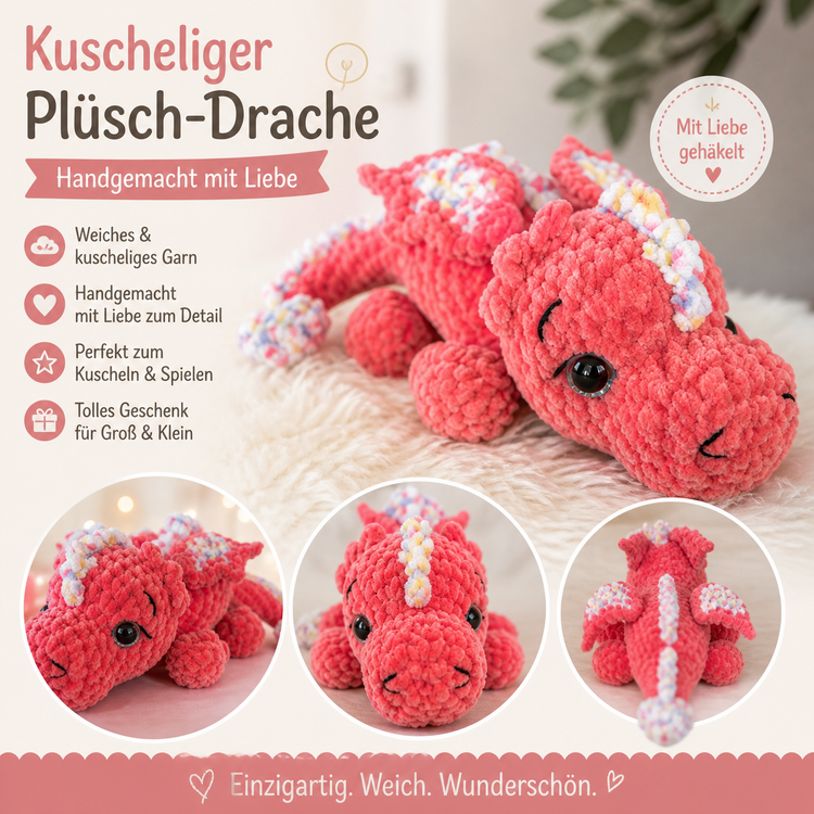 Kuscheliger Plüsch-Drache – handgemacht mit Liebe