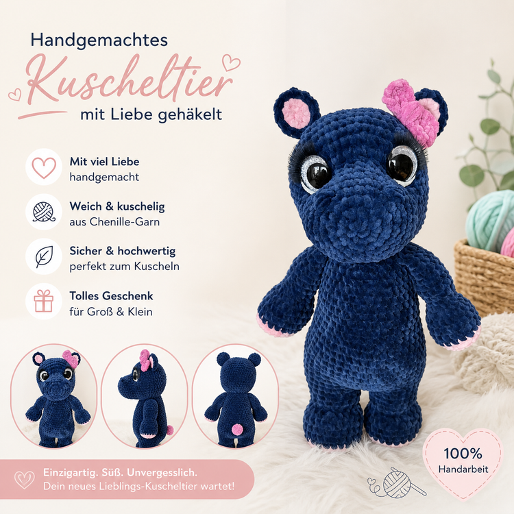 Handgemachtes Nilpferd Kuscheltier – mit Liebe gehäkelt